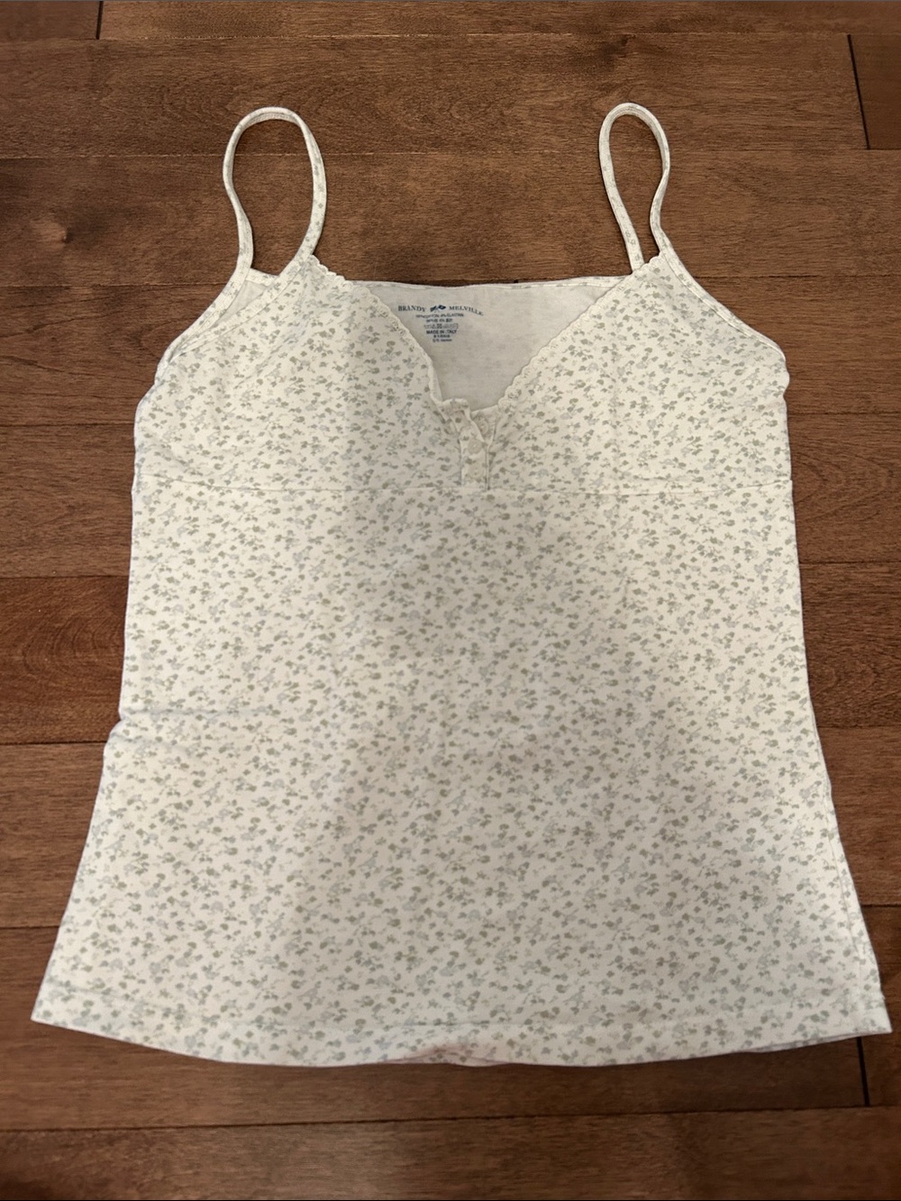 Brandy Melville Cream Cami with Small Green Floral Print